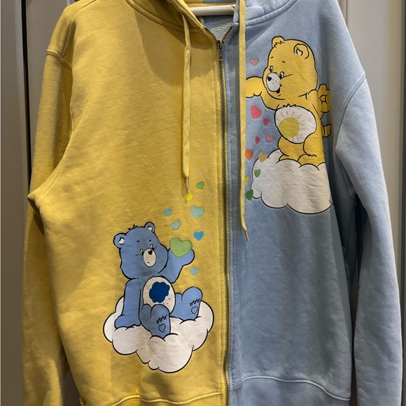 Women’s Care Bears color block blue/yellow zip hoodie Jacket-Sweatshirt cartoon - Picture 6 of 9